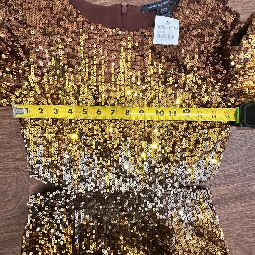FRENCH CONNECTION Estari Sequin Cutout Gold Ombré Mini Dress - Size 2 - Picture 14 of 15